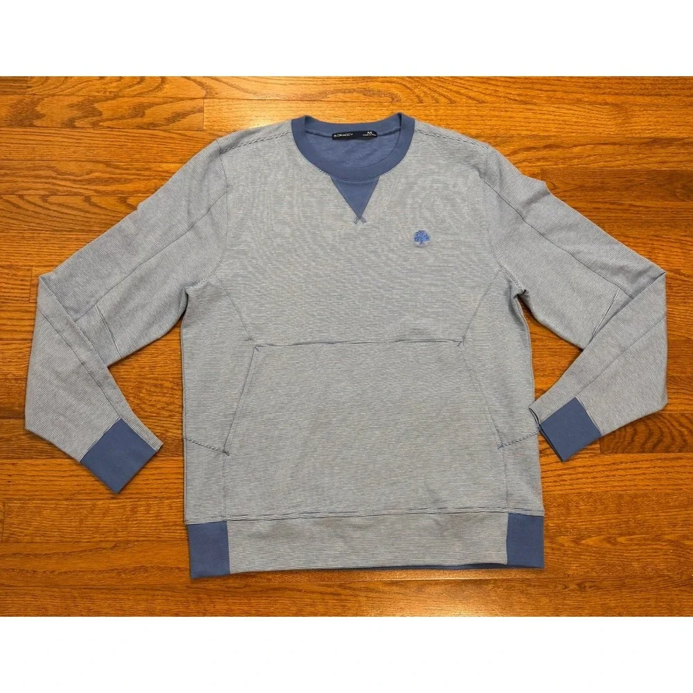 B. Draddy Russ Crewneck Sweatshirt Pullover Mens Medium Blue White Golf Stretch